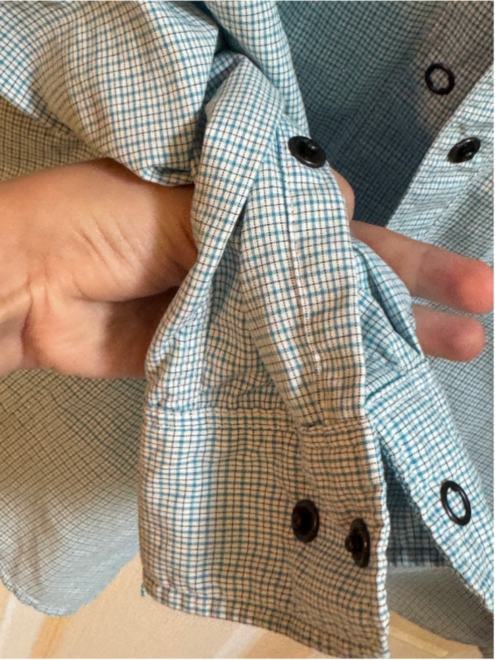 Women's ExOfficio Blue and White Plaid Long Sleeve Button Down Shirt, Size L - Picture 8 of 16
